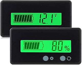 2pcs LCD Battery Capacity Monitor Gauge Meter,Waterproof 12V/24V/36V/48V Lead Acid Battery Status Indicator,Lithium Battery Capacity Tester Voltage Meter Monitor Green Backlit for Vehicle Battery