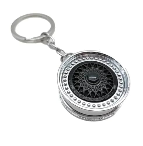 Satisfied Incorporated Keychain Mesh Style 5 RS RC090 Wheel Rim Gold Black Silver Cool Automotive JDM (black), Medium