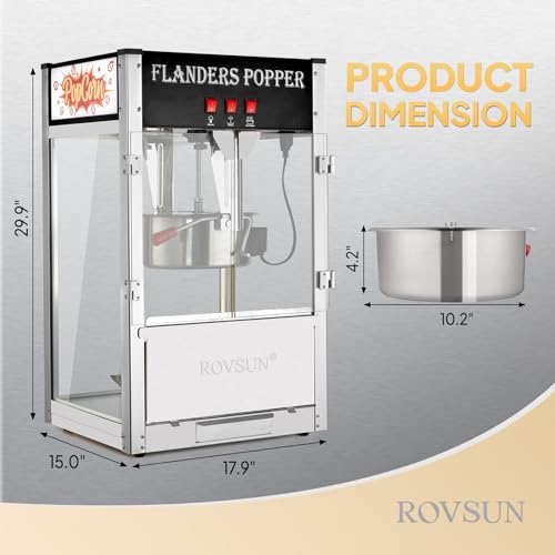 Image of ROVSUN Popcorn Machine with 12 Ounce Kettle Makes Up to 80 Cups ETL Certified, Countertop Popcorn Maker Commercial Popcorn Machine w /Stainless Steel Scoop, Oil Spoon & 3 Popcorn Cups for Theater Home