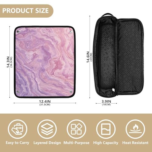 Estuche de viaje 2 en 1 para rizadores y planchas de pelo con tapete resistente al calor color lila con diseño marmoleado en espiral miniatura 4
