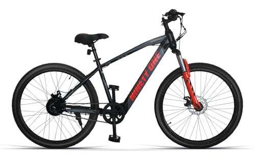 Image of NINETY ONE Meraki 27.5T , 17 Inch Steel Frame - Single Speed Electric Bicycle (Black & Red, Ideal for: 12+ Years Unisex, Brake: Disc, With 5 Years Warranty on Frame )