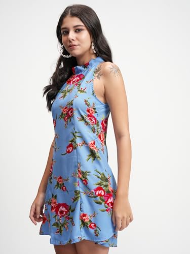 Image of Tokyo Talkies Women's Floral Mini Flared Dress | Halter Neck & Playful Silhouette | Chic & Effortlessly Feminine