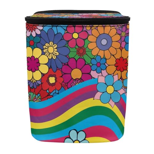 Image of Colorful Groovy Floral Garbage Can /Bag with Lid Organizer and Storage Bag Auto Rubbish Bags Universal Car Accessories Interior Decoration