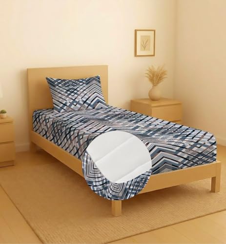 Image of la' amour Pure Cotton All Round Elastic Fitted Bedsheets with 1 Pillow Cover | Single Mattress Bed Breathable| Longlasting | Supersoft Size - 36 x 72 + 6 inches (Wave Print, Color - Black)