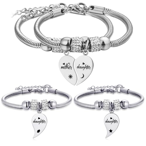Image of Yonhon Mother Daughter Bracelet Necklace for 2 /3 /4, Mother Daughter Matching Keychain Set