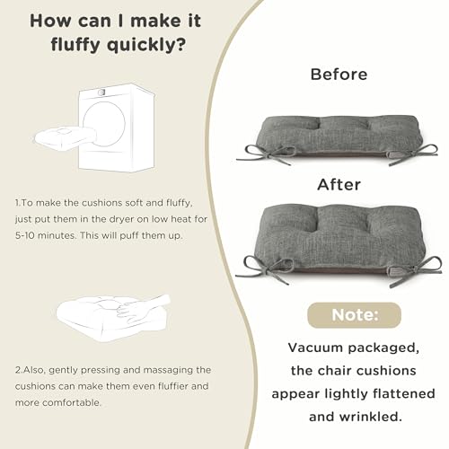 Image of AddGrace Chair Cushions for Dining Chairs Set of 4 Kitchen Seat Cushions with Ties and Non Slip Backing Tufted Indoor Seat Pad for Kitchen Dining Room 18 inch x 17 inch x 3 inch Light Grey
