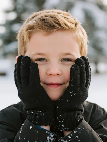Image of Cooraby 3 Pairs Kid's Winter Gloves Thick Warm Knitted Gloves Children Cold Weather Gloves