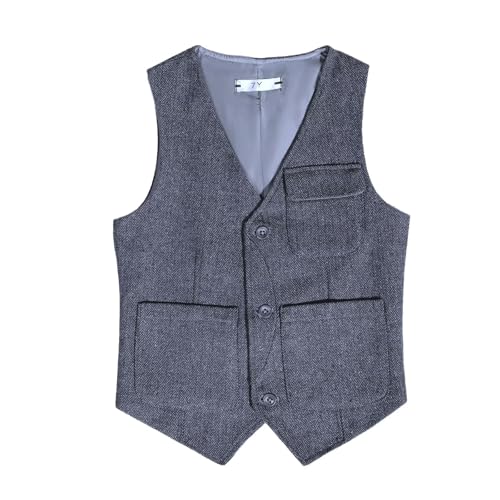 Image of Boys Retro Tweed Vest for Kids Classic Casual Waistcoat | vintage herringbone, toddler little kids vests, flap pocket, sleeveless, slim fit, wedding outfit, christmas birthday party