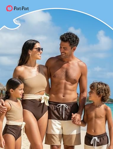 Image of PATPAT Family Matching Swimsuits: Mommy and Me One Shoulder Colorblock Bathing Suits One Piece Swimwear Sets
