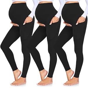 GROTEEN 3 Pack Women’s Maternity Leggings Over The Belly with Pockets Super Soft Workout Pregnancy Yoga Pants