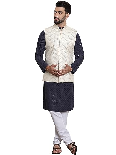 Image of SOJANYA (Since 1958 Men's Cotton Seqence Kurta & Pyjama with Nehrujacket