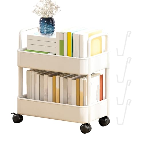Qurygin Estantería de 2 Niveles para Guardar Libros,estantería con Ruedas - Utili Organizer Librerías Archivadores Archivadores Almacenamiento móvil Estantes