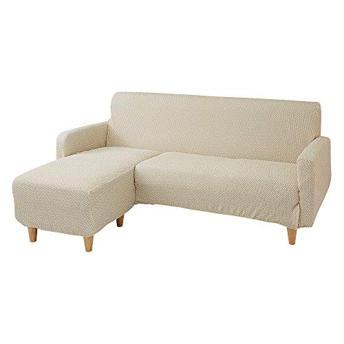 リコメン堂 ソファーカバー カウチ 3人掛け ストレッチ 洗える L型 L字 伸縮 左右 Mサイズ ウェーブ生地 ウェーブ インテリア 洗濯 簡単 高級 丸洗い フィット モダン ソファカバー 北欧 Re・Fit (アイボリー, 右用)