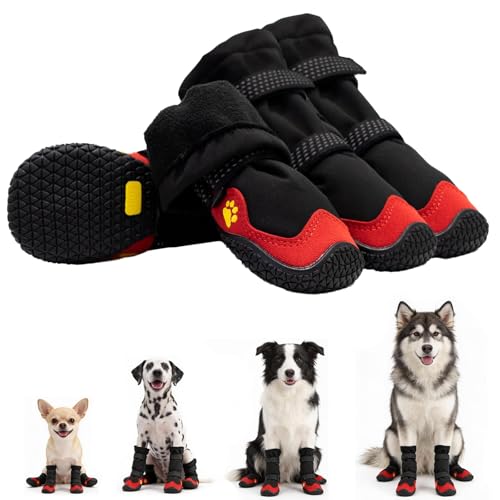 UIQELYS Dog Boots for Snow & Hiking, Waterproof High Top Protectors with Adjustable Reflective...