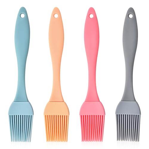 4 Stück Backpinsel Silikon,Küchenpinsel Set,Pinsel Backen,Silikonpinsel Küche,ölpinsel,Silikonpinsel Spülmaschinenfest,Cooking Brush,Butterpinsel,Kleine Naturborsten,Food Gemüsepinsel für Kochpinsel