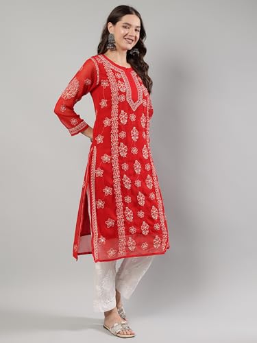 Image of Seva Chikan Hand Embroidered Lucknowi Chikankari Georgette Kurta with Inner Slip for Women SCL4431