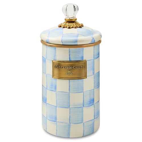 Image of MACKENZIE-CHILDS Enamel Canister, Large, Light-Blue-and-White Sky Check