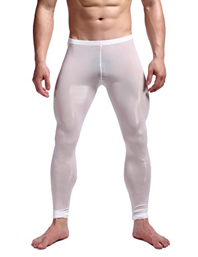 Calça legging masculina K-Men de seda gelo cintura baixa justa de malha e calça comprida, Branco, Me