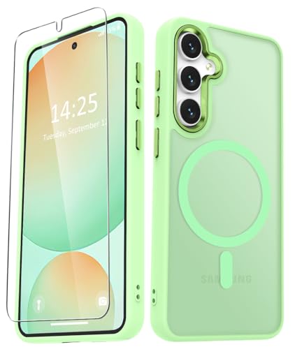 Image of for Samsung Galaxy S24 FE Case, Matte Magnetic Phone Case with 1 Screen Protector, Support for Magsafe, Translucent Frosted Slim Shockproof Protective Cover for Samsung Galaxy S24 FE, Mint Green | Matte