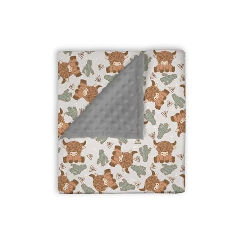 Image of EyMzcod Mink Baby Blanket for Boys Highland Cow Cactus Gray, Western Farm Animal Soft Lightweight Double Layer Dotted Backing Receiving Blankets, Newborn Infant Toddler Nursery Crib Bedding 30 x 40