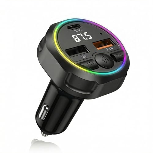 Transmetteur FM de Voiture USB C 3 en 1 Chargeur de Voiture Adaptateur Bluetooth 5.3 USB-A 3.1A +...
