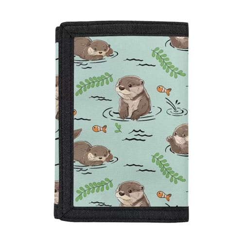 INSTANTARTS Otter Trifold Money Bag for Kids Cute Portable Coin Purse Clutch Money Bag Polyester Coin Storage Bag