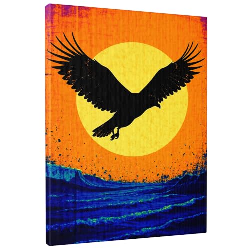 Lienzo decorativo para pared de águila y atardecer naranja para dormitorio u oficina
