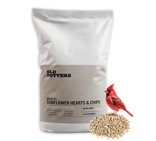 Old Potters Wildlife Sunflower Hearts & Chips for Bird Feeding and Wildlife Bird attracting Non-GMO and USA Grown 25 lbs