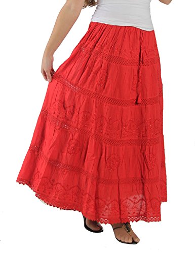 KayJayStyles® Full Length Womens Solid Embroidered Gypsy Bohemian Long Cotton Skirt3
