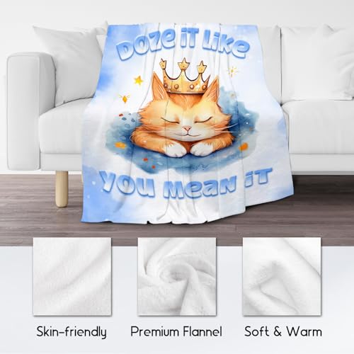 Cat Blanket, Cute Soft Throw Gifts for Women, Cozy Flannel Throw Blankets for Bed Living Room, Light Blue 60"x80"