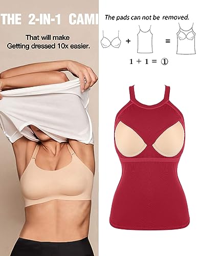 Image of Womens Racerback Ribbed Tank Top Camisole with Built in Bra Sport Yoga Top | Ribbed Top with Built in Bra,Not Removable,Slim Fitted,Halter Top Shirt,Sleeveless High Neck,Racerback,Sports Run Yoga Travel