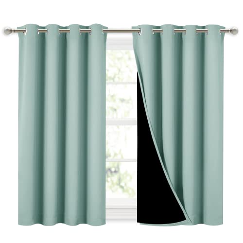 Image of NICETOWN Aqua Blue 100% Blackout Curtains 45 inches Long, 2 Thick Layers Completely Blackout Window Treatment Thermal Insulated Lined Drapes for Small Window (1 Pair, 52 inches Width Each Panel)