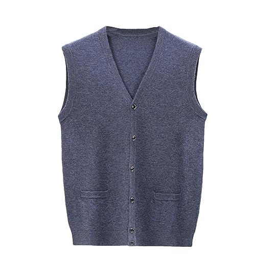 Men's Wool Vest Cardigan Solid Pocket Knitted Sweater Waistcoat