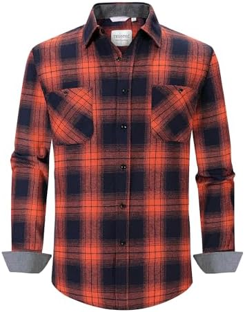 Mens Flannel Plaid Shirts Long Sleeve Button Down Shirt Casual Cozy & Warm Fall Shirts with Pockets