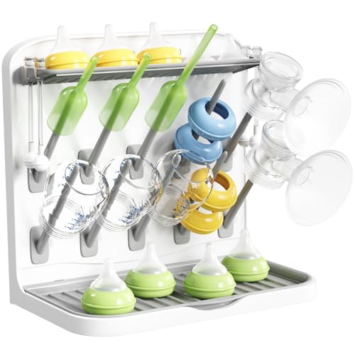 Lifewit Escurridor Grande para Biberones, Escurridor Vertical con 10 Ganchos y Caja ExtraíBle para Tetinas, Apto para Pajitas a PresióN y Accesorios para Sacaleches