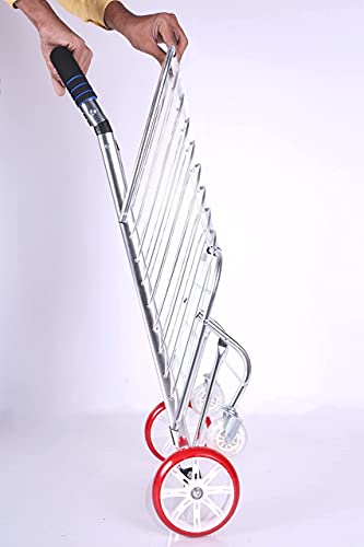 Image of Aluminium Portable Folding Grocery Shopping Supermarket Trolley Hand Truck Deluxe Utility Cart Light weight Space Saver Trolley Cart with 4 Wheel Personal Household Grocery Shopping Trolley Cart