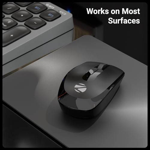 Image of ZEBRONICS Wireless Mouse, 2.4GHz, 3200 DPI, 3 Buttons, Comfortable & Ergonomic, USB Nano Receiver, Power-Saving Mode, Works on Most Surfaces, for Mac | Laptop | Computer (Freego, Black)