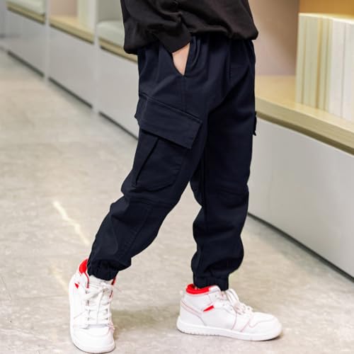Image of Boys Cargo Pants Cotton Casual Pants Elastic Waist Hiking School Uniform Sweatpants Joggers