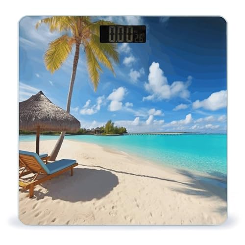 Báscula digital de baño con plataforma de vidrio templado tropical