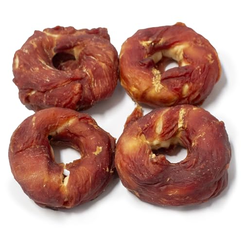 Bontoy 4 Donuts aus Rinderhaut ummantelt mit Entenfleisch Größe S I ca. 200g I Kauspass für den Hund I Leckerli I Belohnung