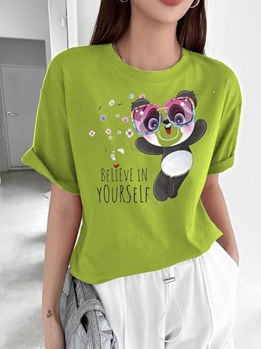 Image of Parona Polyester Casual Round Neck Printed T-Shirt | Half Sleeves Tshirt for Women