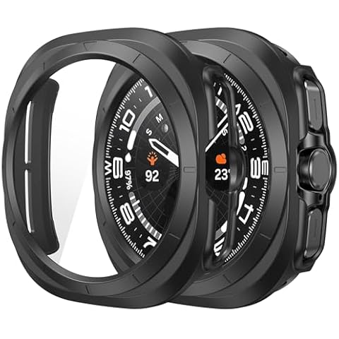 Misxi 2-Pack Hard PC Case with Screen Protector Tempered Glass for Samsung Galaxy Watch Ultra 47mm, Scratch Resistant Anti-Slip Protective Cover for Galaxy Watch 7 Ultra, Black Cover
