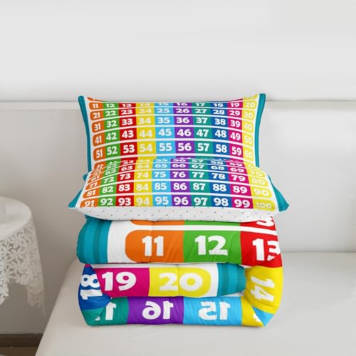 Image of Feelyou Numbers Alphabet Bedding Set King, Educational Learning Comforter for Kids Boys Girls Numbers Comforter Set Learning Time Duvet Set with 2 Pillow Case