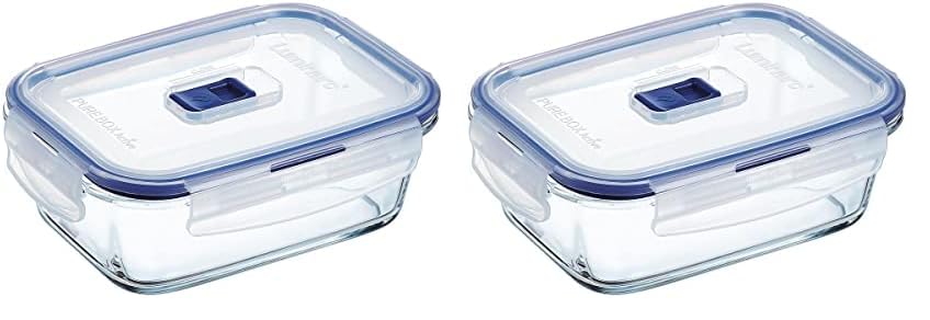 Luminarc Pure Box Active - Boîte de Conservation hermétique en verre, Transparent, rectangulaire 0,82 L (Lot de 2)