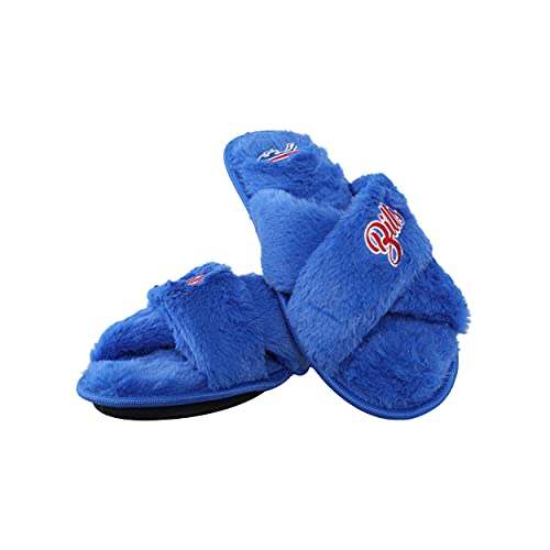Image of FOCO Womens NFL Team Script Wordmark Fuzzy Cross Slide Slippers