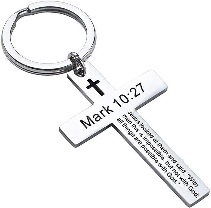Adornkeys Cross Keychains Christian Jewelry - Holy Bible Keychain Inspirational Bible Verse Keychain Religious Gifts for Women,Men,Teens. Jesus Loved Quoted keychain