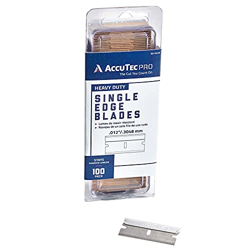 AccuTec Pro 0.012" Aluminum Backed Single Edge Razor Blades - Includes 100 Heavy Duty Carbon Steel Utility Blades - For General Use and Industrial Applications - APBL-7001