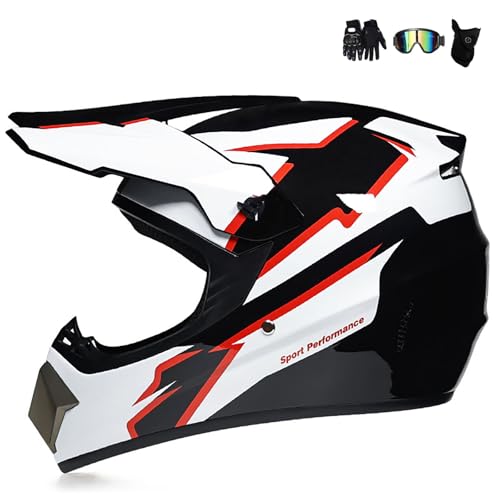 WMDMJT Set De Casco Motocross Adulto Integral MTB con Gafas Máscara Guantes | Casco De Moto Off Road para Niño Quad,White2-S