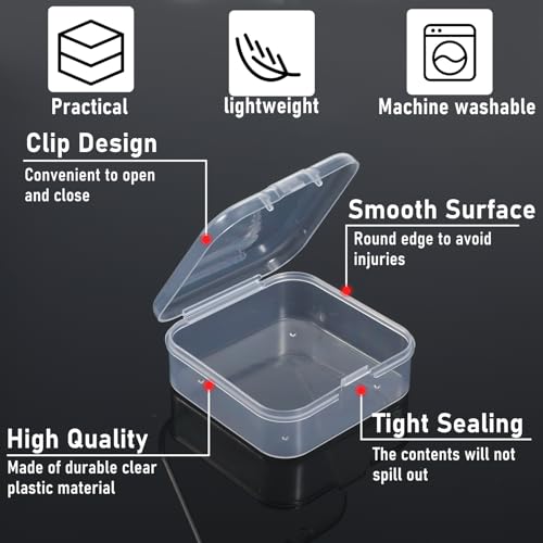 Image of 100 Pcs Small Plastic Storage Boxes with Hinged Lids, 2.2 x 2.2 x 0.8 Inch Small Clear Bead Organizer Box Clear Plastic Containers Mini Square Storage Case for Jewelry, Beads, DIY Craft Organizer