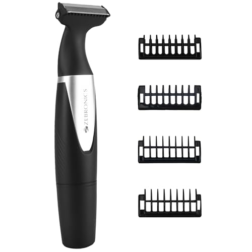 Image of Zebronics Shaver S Lite Beard Trimmer, Corded & Cordless Use, Upto 90min Runtime, Stainless Steel Blades, 4 Guide Combs, IPX5 Washable, Type-C Fast Charging, LED Indicator, Skin Friendly (Black)